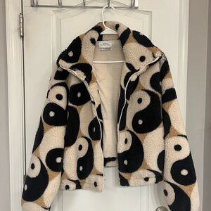 Urban Outfitters Yin Yang Teddy Jacket in Black, Cream, and Tan